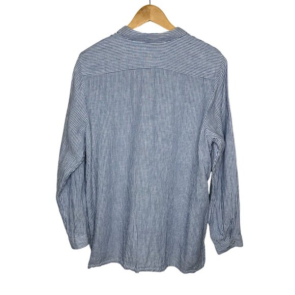 J. Jill Love Linen Essential Shirt Blue Stripe Button Front Women's Top Size XL - Picture 3 of 7